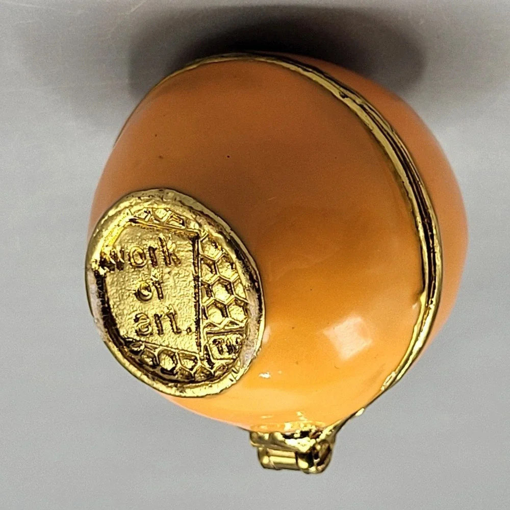 Work of Art Trinket Box Small Enameled Fruit Citrus Orange Home Shelf Decor